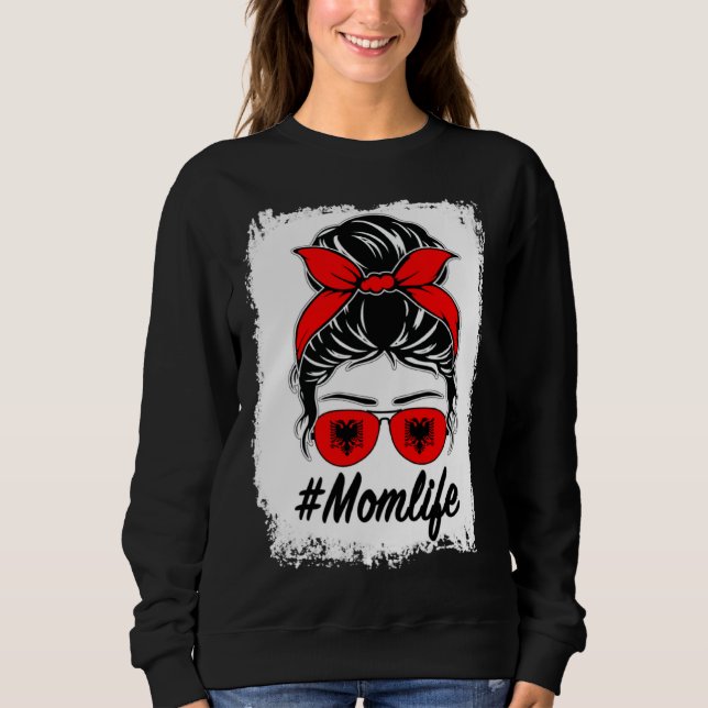 Sweatshirt Drapeau de l'Albanie Maman albanaise Chignon décoi (Devant)