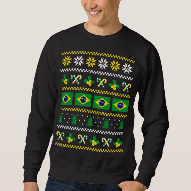 Sweatshirt Drapeau de Noël moche Brésil, moitié brésilien (Devant)