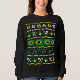 Sweatshirt Drapeau de Noël moche Brésil, moitié brésilien