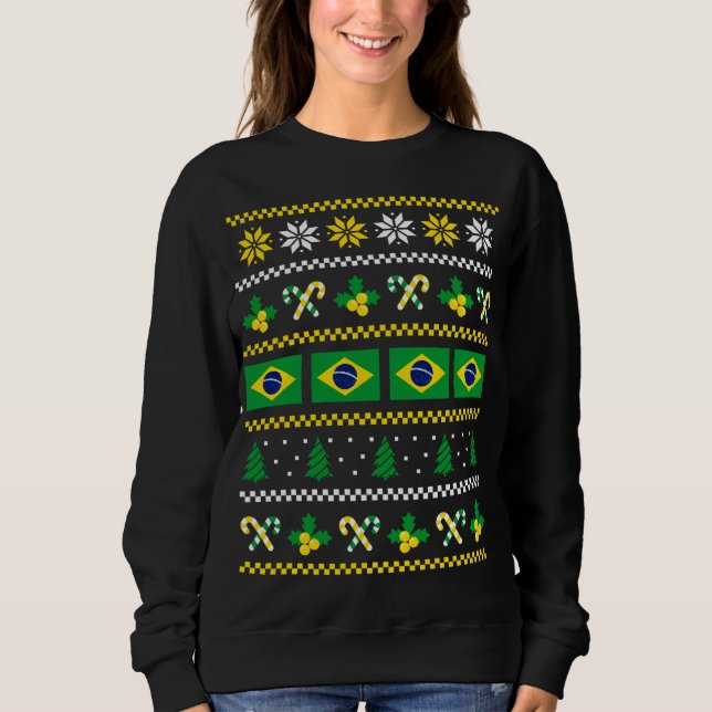 Sweatshirt Drapeau de Noël moche Brésil, moitié brésilien (Devant)