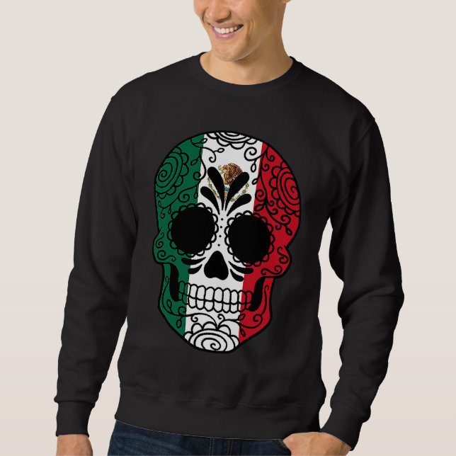 Sweatshirt Drapeau du Mexique Crâne de sucre mexicain (Devant)