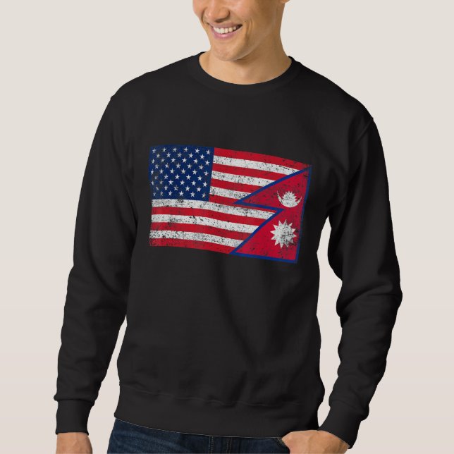 Sweatshirt Drapeau rétro américain et drapeau népalais Patrio (Devant)