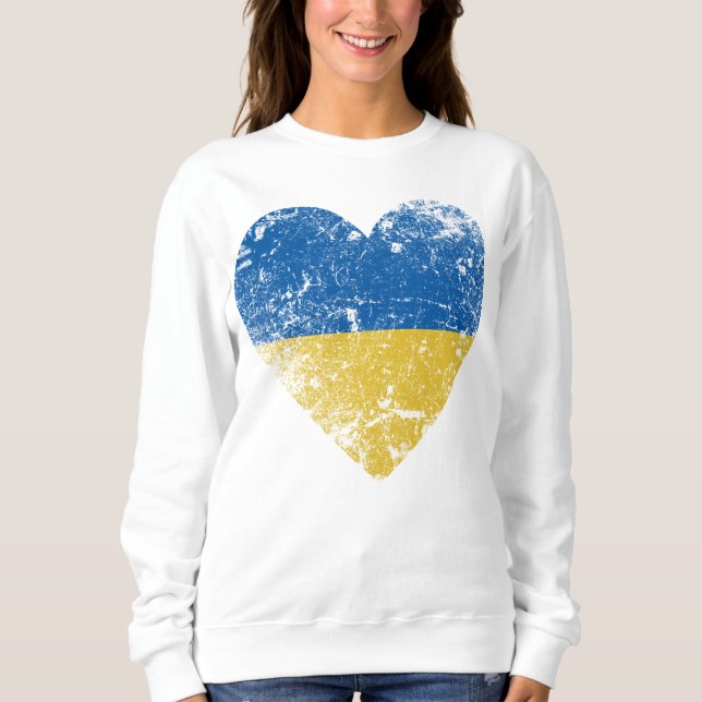 Sweatshirt Drapeau Ukraine en détresse cardiaque, Fierté du p (Devant)