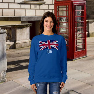 Sweatshirt Drapeau Union Jack vintage (texte blanc "UK") Femm