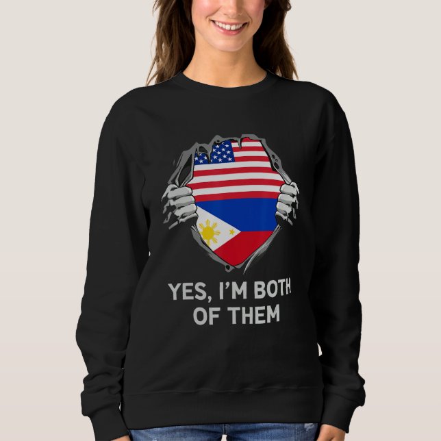 Sweatshirt Drapeau USA Philippines Mi-Américain Mi-Philippin  (Devant)