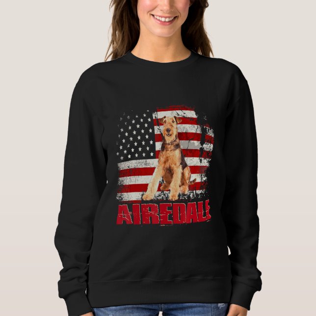 Sweatshirt Drapeau vintage américain Airedale Chien (Devant)
