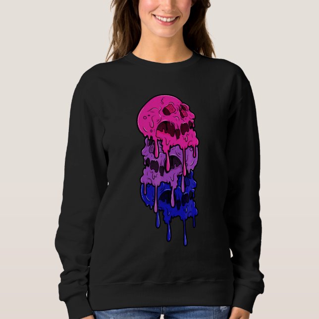Sweatshirt Drapeaux de bisexualité de crânes qui dégoulinent  (Devant)