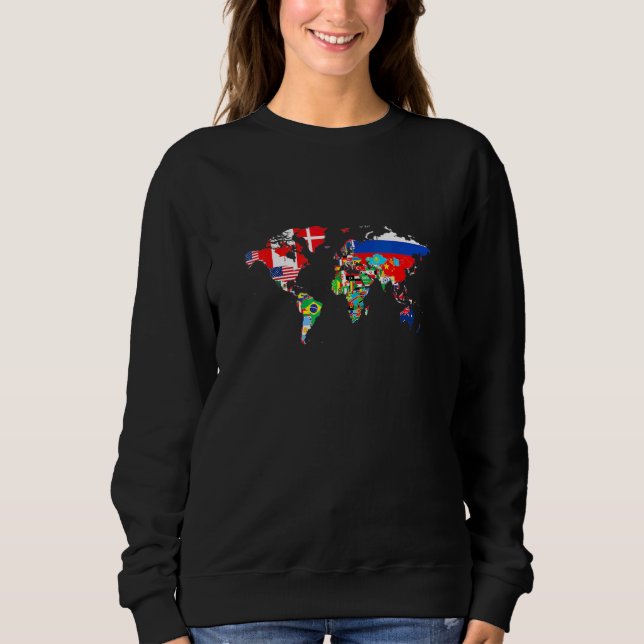Sweatshirt Drapeaux Mondiaux Drapeaux Carte Mondiale Pour Enf (Devant)