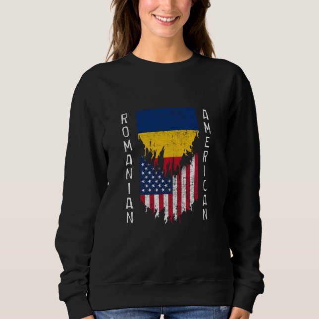 Sweatshirt Drapeaux roumains américains arrachés Roumanie (Devant)