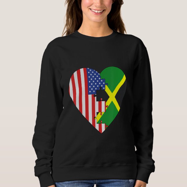 Sweatshirt Drapeaux USA et Jamaïque en forme de cœur (Devant)