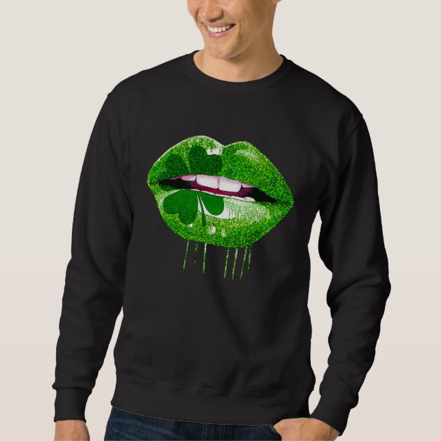 Sweatshirt Dripping Lips Shamrock Funny St Patrick's Day (Devant)