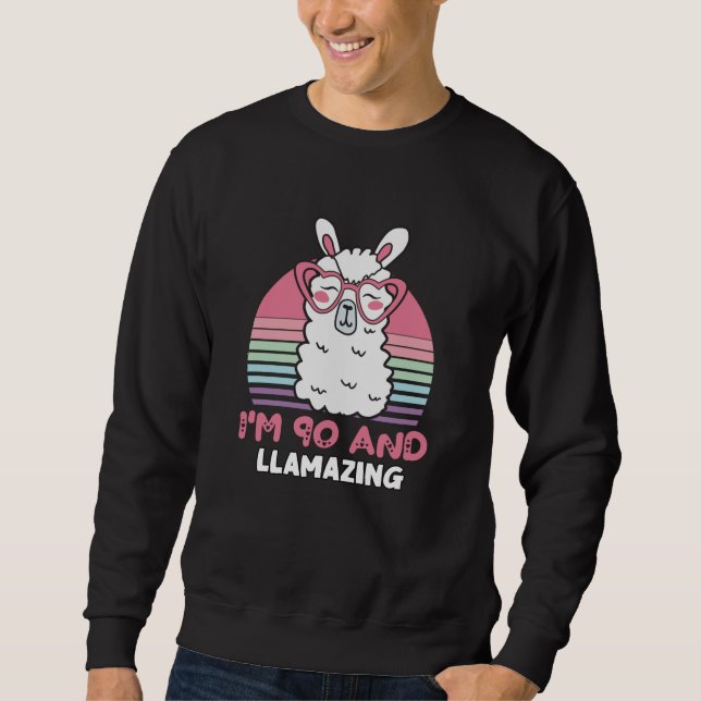 Sweatshirt Drôle Adorable Llama 90e Anniversaire Cadeau Pour  (Devant)