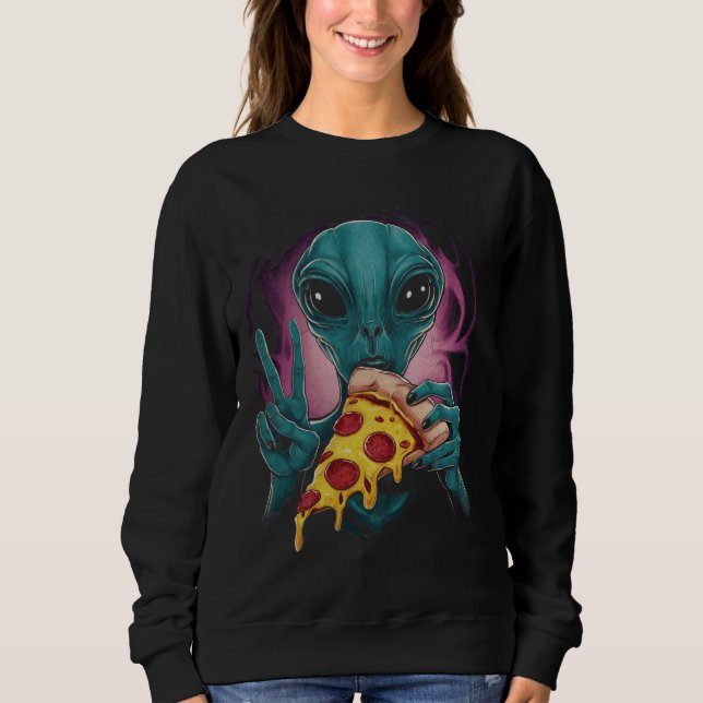 Sweatshirt Drôle Alien manger Pizza UFO Extraterrestrial (Devant)