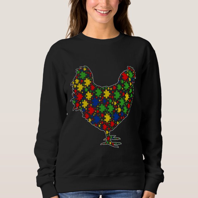 Sweatshirt Drôle Animaux de poulet Puzzle Pièces Autisme Conn (Devant)