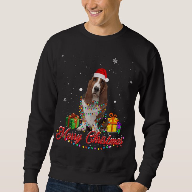 Sweatshirt Drôle Basset Hound Chien Noël Père Noël Noël L (Devant)