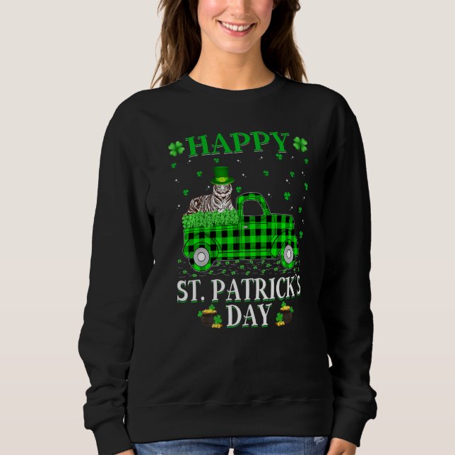 Sweatshirt Drôle Buffalo Plaid Camion Vert Tiger Blanc St Pat (Devant)