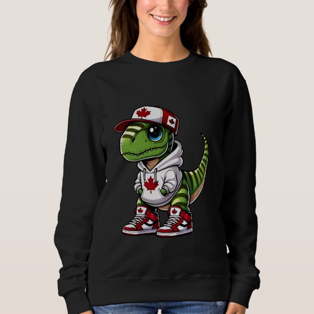Sweatshirt Drôle Canada Fête T-rex Dinosaur Canada Drapeau En (Devant)