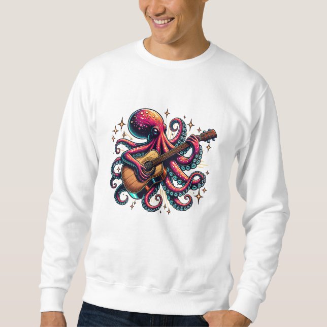 Sweatshirt Drôle Cartoon Octopus Jouer de la guitare (Devant)