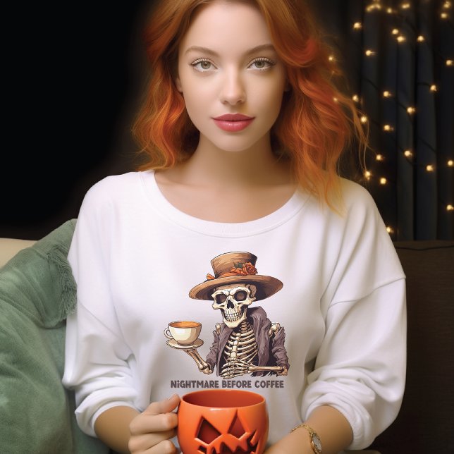Sweatshirt Drôle cauchemar d'Halloween avant squelette de caf (Créateur téléchargé)