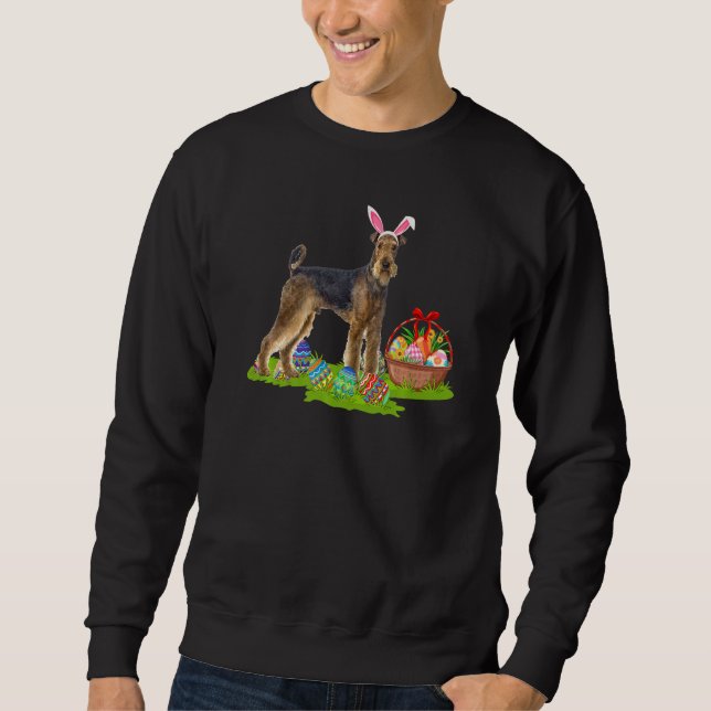 Sweatshirt Drôle chasse aux oeufs de Pâques Bunny Airedale Te (Devant)
