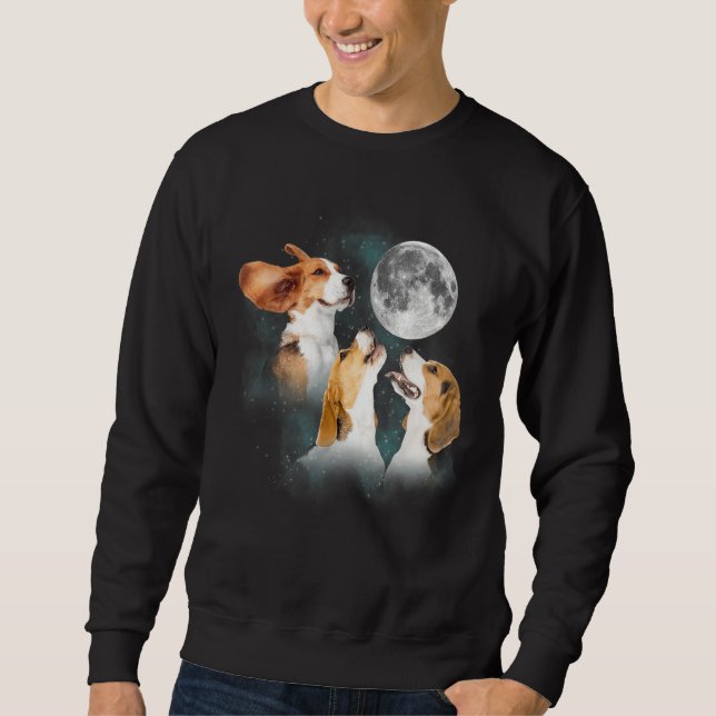 Sweatshirt Drôle Chien Beagle Trois Beagles À La Lune (Devant)