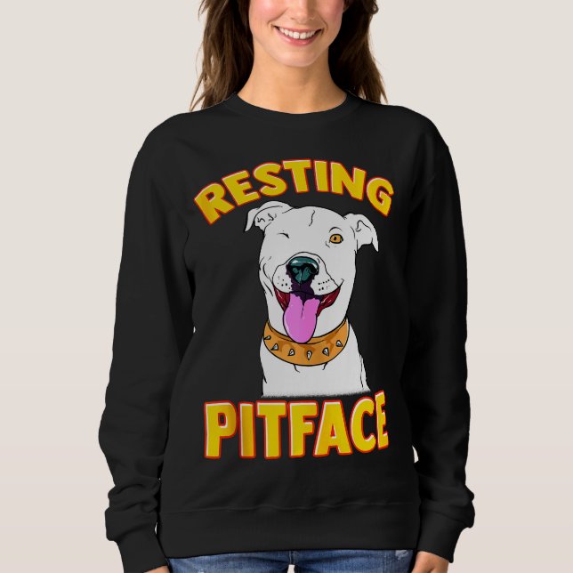 Sweatshirt Drôle Chien Pitbull Repose Visage Pot Pour Hommes  (Devant)