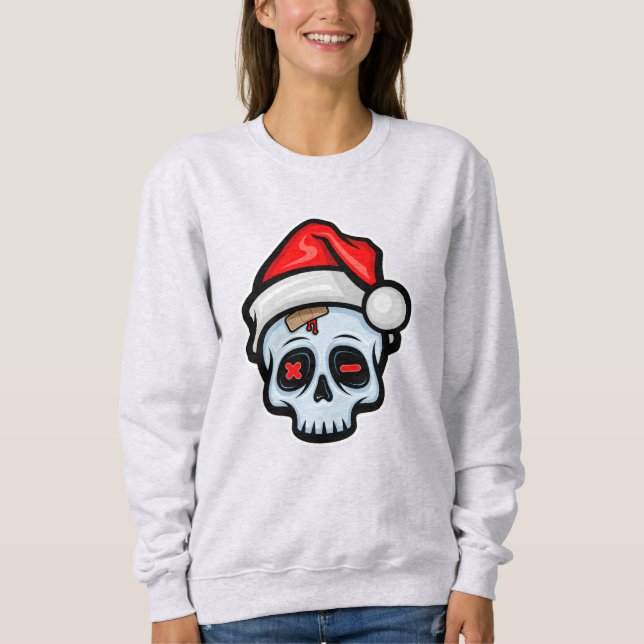 Sweatshirt Drôle crâne de Noël, style de dessin (Devant)