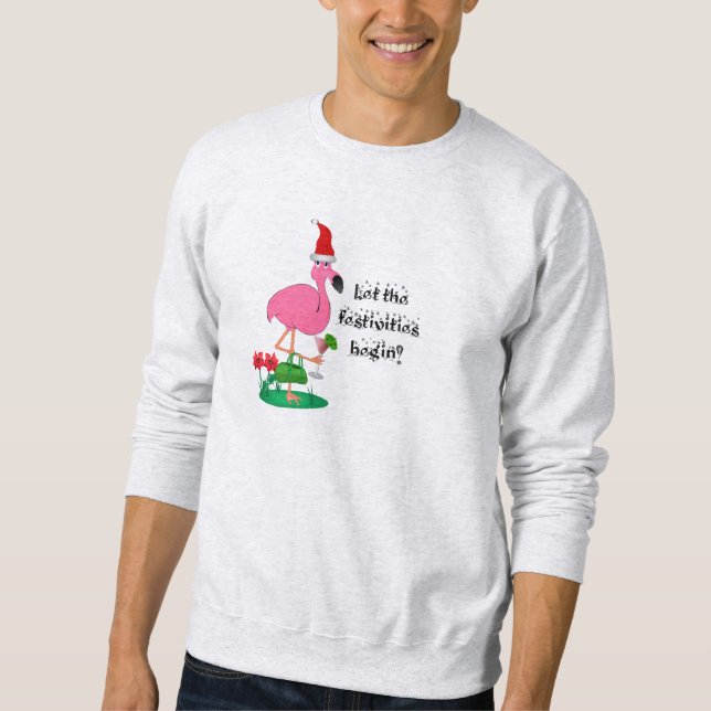 Sweatshirt drôle de Flamant rose de Noël (Devant)
