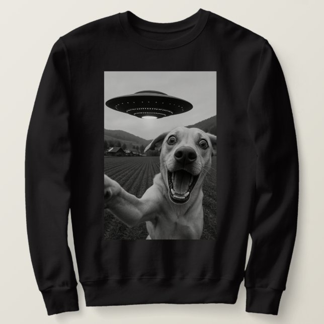 Sweatshirt Drôle de selfie de chien alien UFO - Chat cool et  (Design devant)