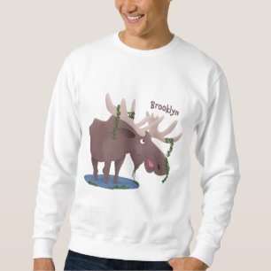 Sweatshirt Drôle dessin animé d'orignal heureux