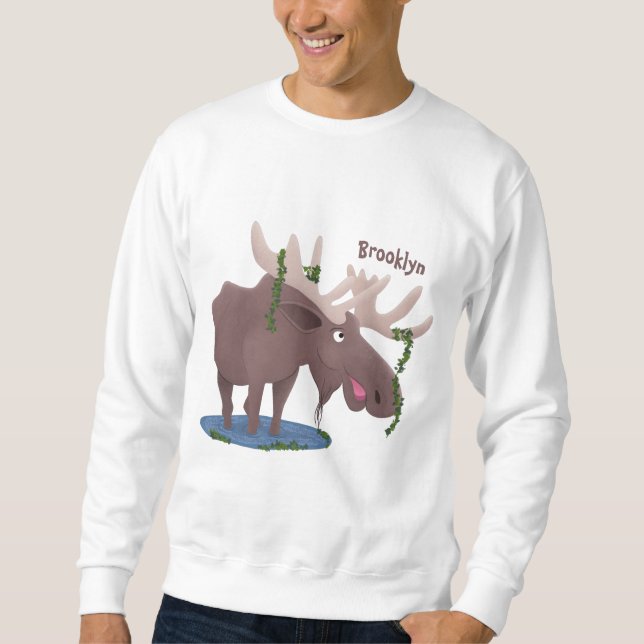 Sweatshirt Drôle dessin animé d'orignal heureux (Devant)