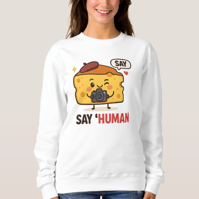 Sweatshirt Drôle dessin au fromage avec caméra - Dites jeu de (Devant)