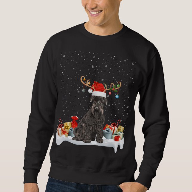 Sweatshirt Drôle Éclairage de Noël renne Santa Hat Schnauzer  (Devant)