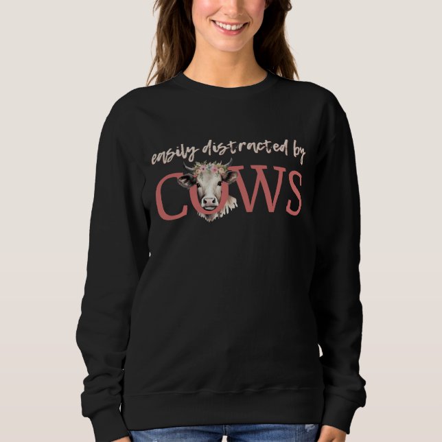Sweatshirt Drôle FACILEMENT DISTRAIT PAR LES VACHES Floral Vi (Devant)