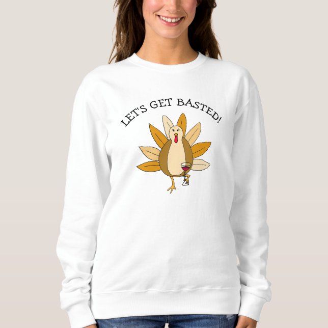 Sweatshirt Drôle Humour Thanksgiving Turquie avec vin (Devant)
