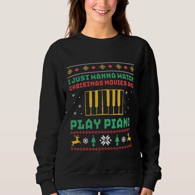 Sweatshirt Drôle laide de Noël Jouer Piano Pianist (Devant)