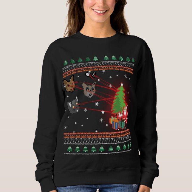 Sweatshirt Drôle Laser Eyes Chat laide lumières de Noël (Devant)
