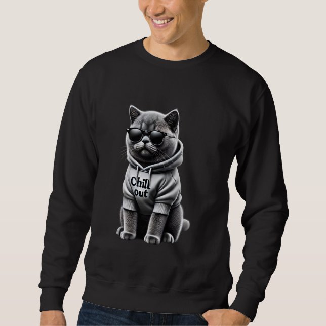 Sweatshirt Drôle Lazy British Shorthair Chillin Relaxant (Devant)