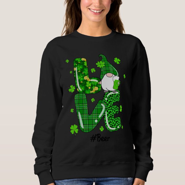 Sweatshirt Drôle Leopard Irlandais Green Plaid Beer Gnome St  (Devant)