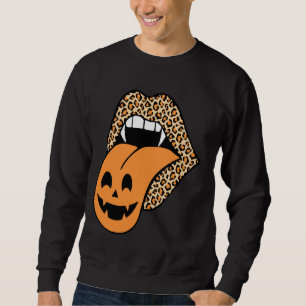 Sweatshirt Drôle Lèvres Léopard Citrouille Graphisme Hallween