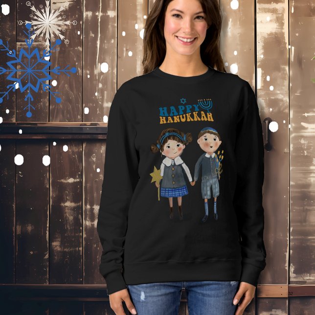 Sweatshirt Drôle mignon couple juif heureux Hanoukka (Funny Cute Jewish Couple Happy Hanukkah Sweatshirt)