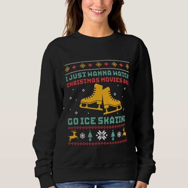 Sweatshirt Drôle moche de Noël Sweater Patinage sur glace (Devant)