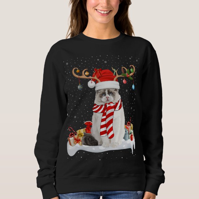 Sweatshirt Drôle Noël Éclairage Reindeer Santa Hat Ragdoll Ch (Devant)