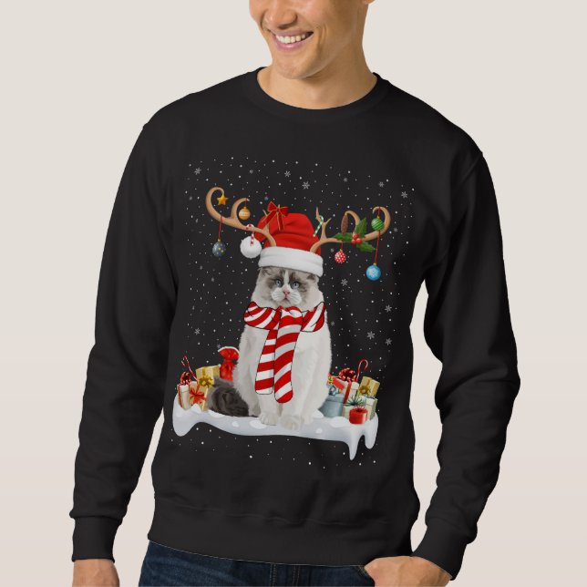 Sweatshirt Drôle Noël Éclairage Reindeer Santa Hat Ragdoll Ch (Devant)