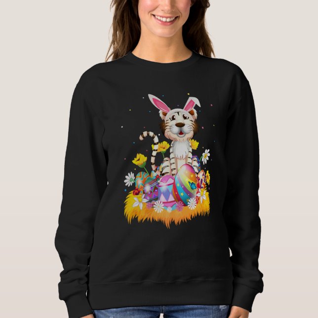 Sweatshirt Drôle Oeuf de Pâques mignonne Tigre blanc Dimanche (Devant)