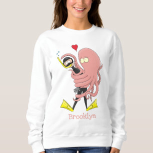 Sweatshirt Drôle pieuvre embrasse plongeur dessin animé humou