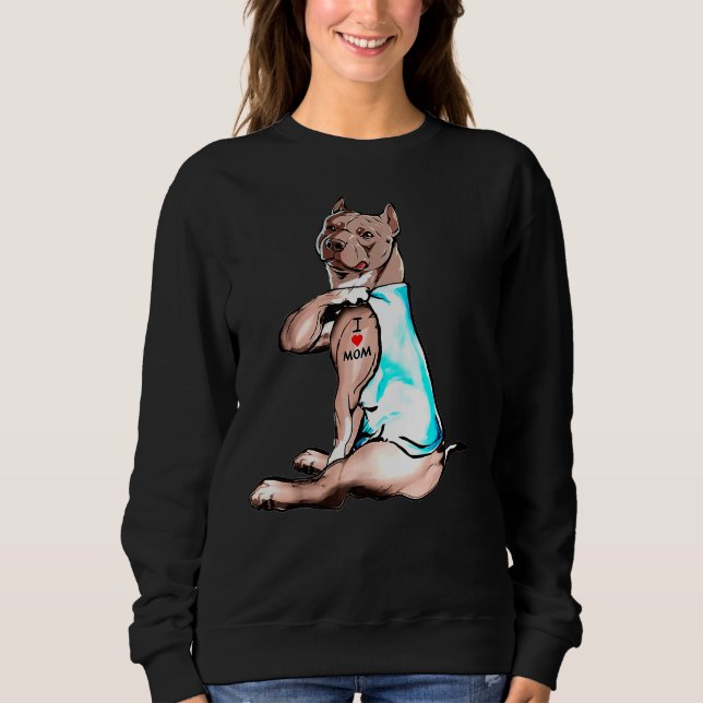 Sweatshirt Drôle Pitbull Chien J'aime maman Tattoo (Devant)