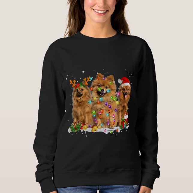 Sweatshirt Drôle renne de Noël Poméranien (Devant)