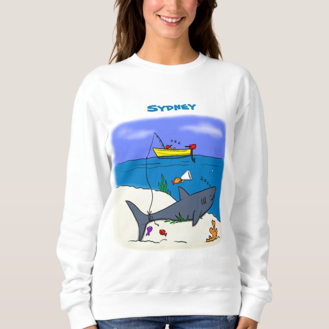 Sweatshirt Drôle requin couché et dessin animé de pêche (Devant)
