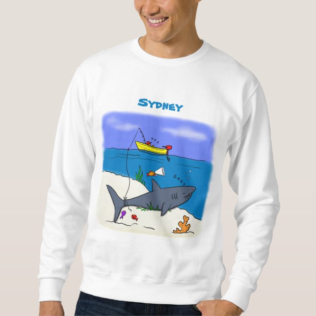 Sweatshirt Drôle requin couché et dessin animé de pêche (Devant)